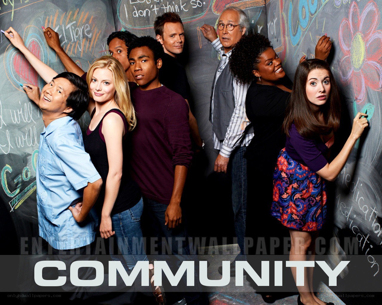 Community cast on chalkboard