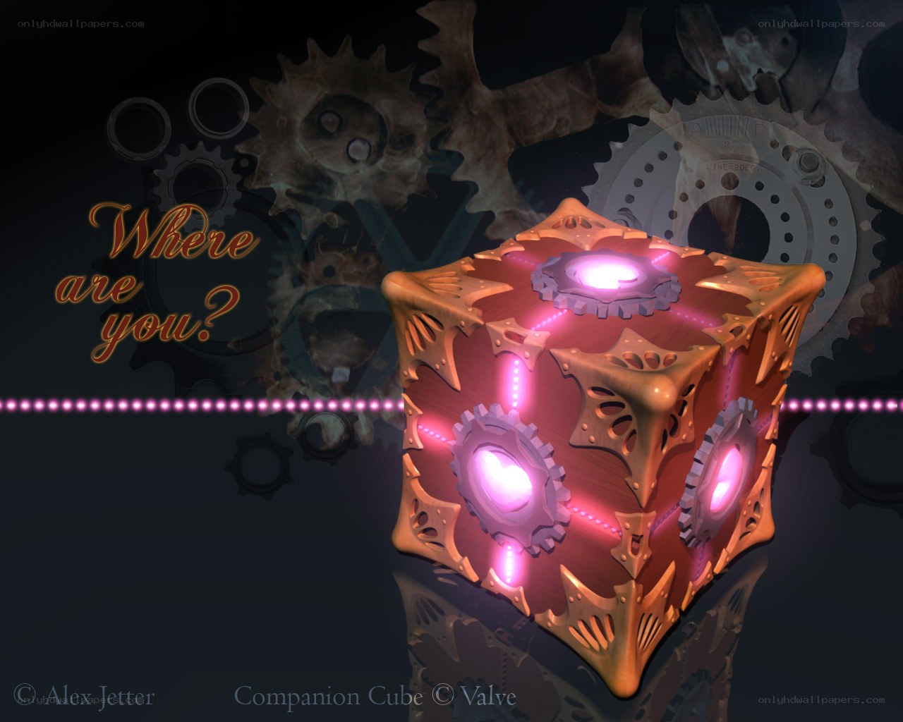 Companion Cube with glowing gears
