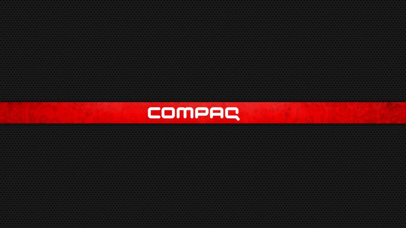 Compaq logo on red stripe