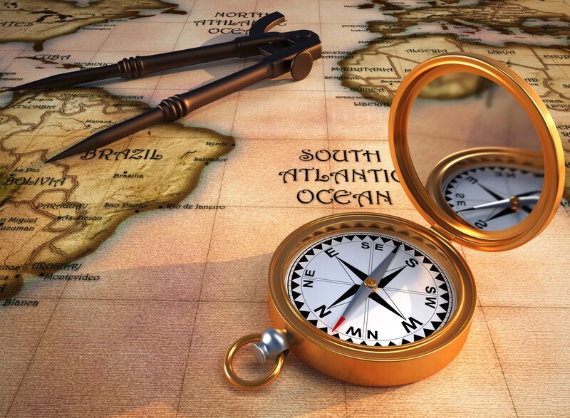 Compass and map with navigational tools