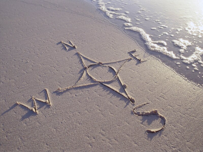 Compass drawn in the sand