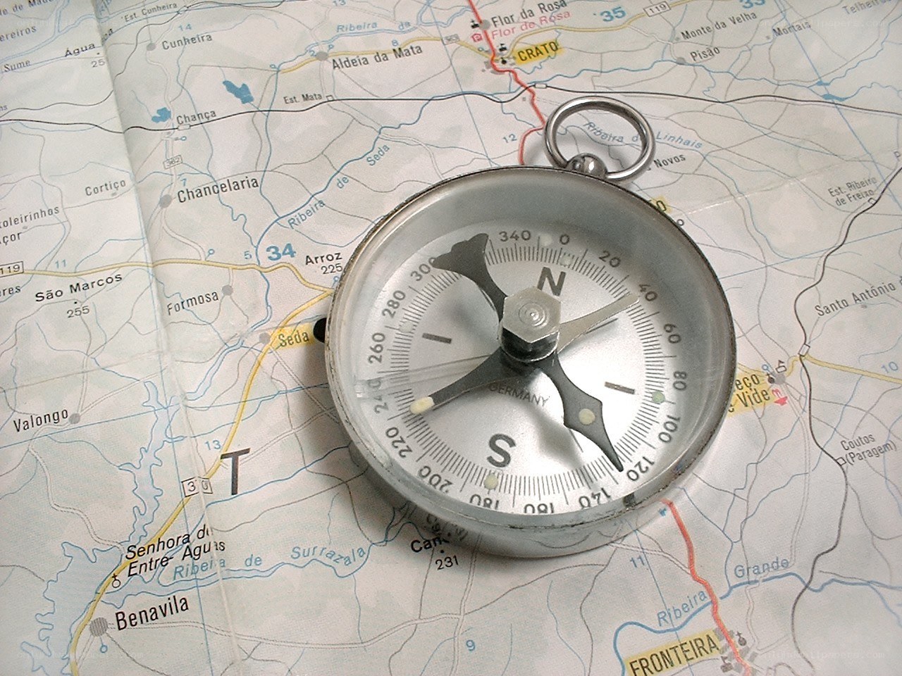 Compass on a topographic map