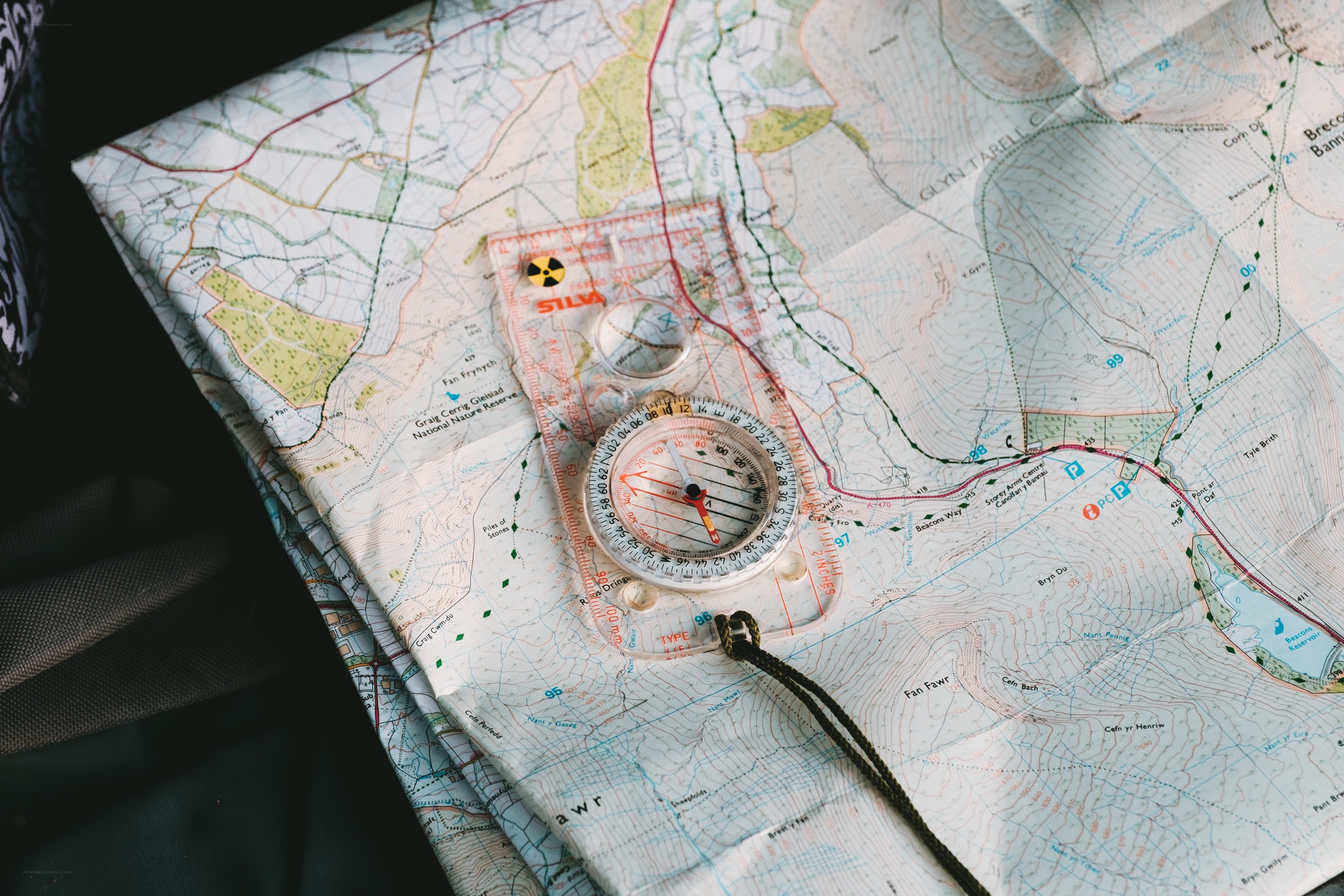 Compass on a topographic map