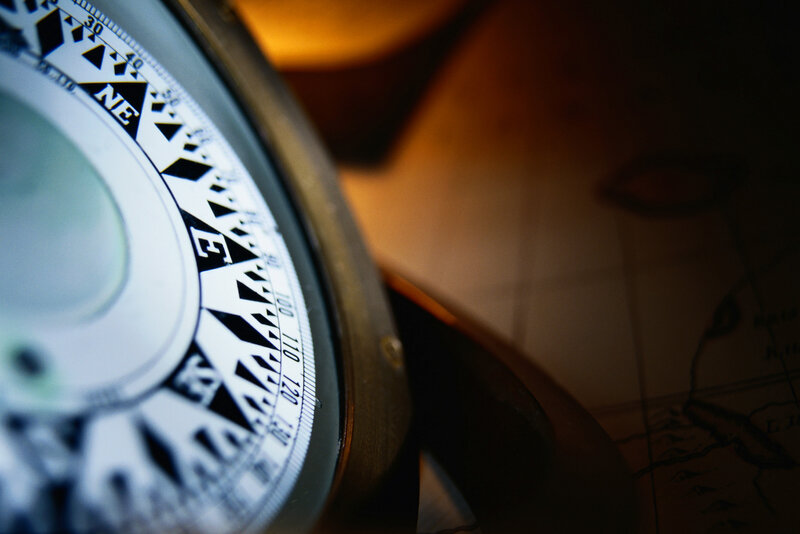 Compass on Map — Brown, Dramatic