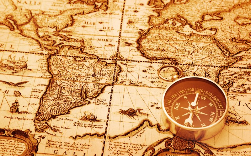compass on old map