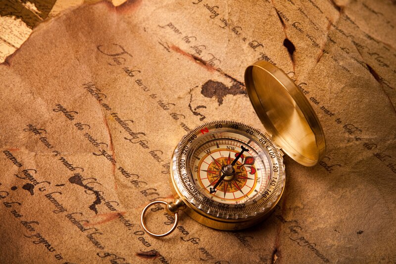 Compass on old map