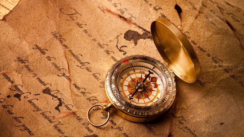 Compass on Old Map — Brown, Adventurous, Photograph, Ink