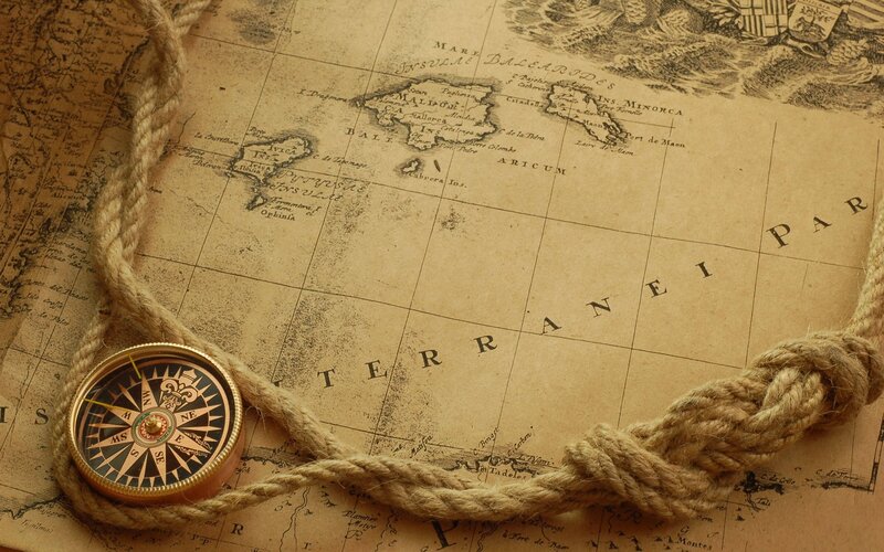 Compass on Old Map — Brown, Adventurous, Photograph, Rope