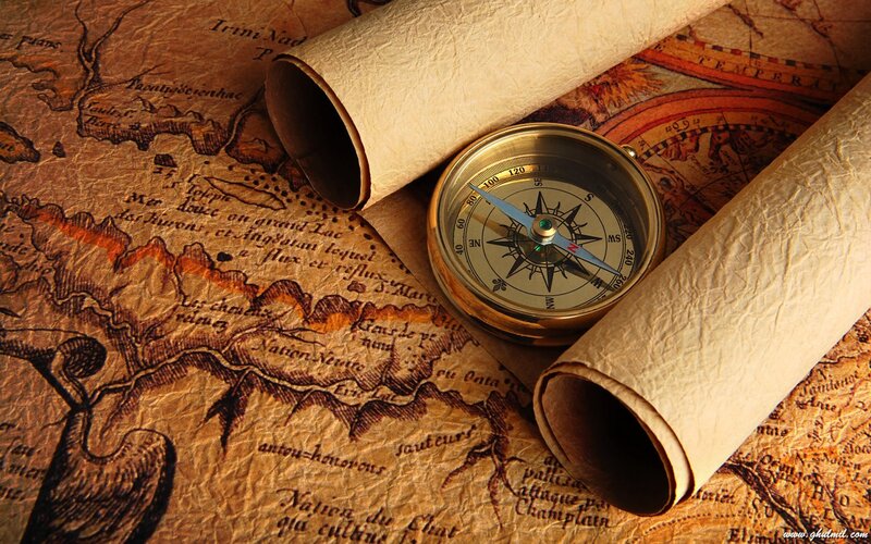 Compass on Old Map — Brown, Adventurous, Photograph