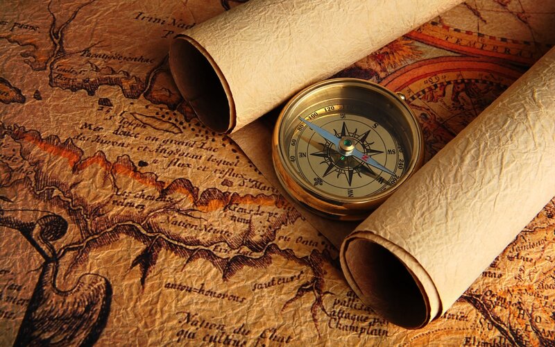 Compass on Old Map — Brown, Dramatic