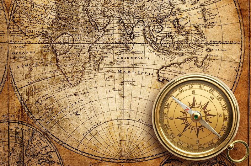 Compass on Old Map — Brown, Historical, Illustration