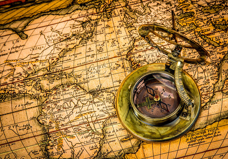 Compass on Old Map — Brown, Historical, Photograph, Grid Lines