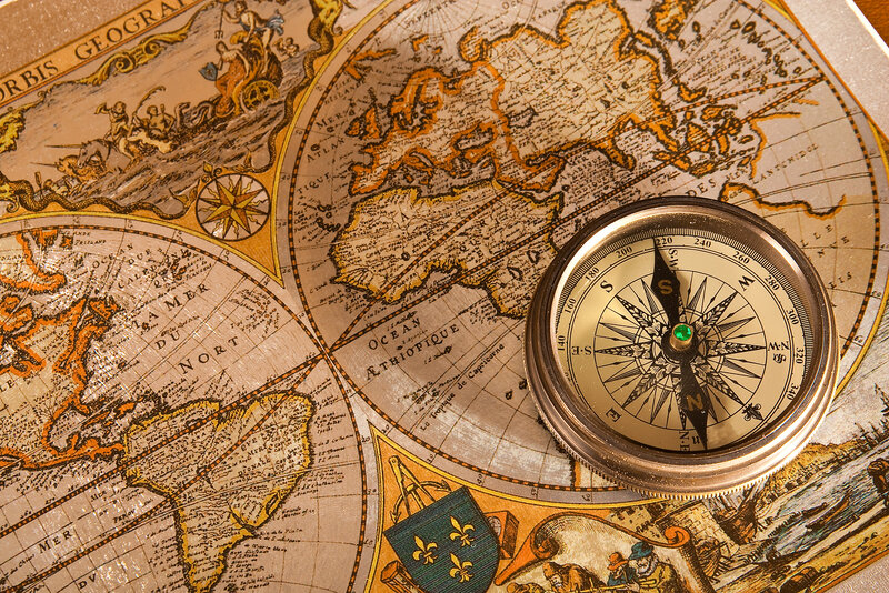 Compass on Old Map — Brown, Historical, Photograph, Illustration