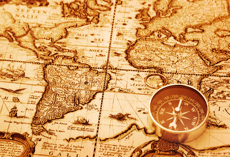 Compass on Old Map — Brown, Historical, Photograph, Ships