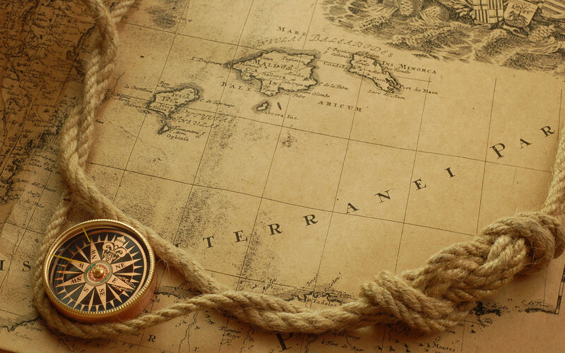 Compass on Old Map — Brown, Historical