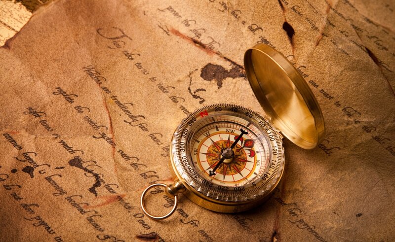 Compass on Old Map — Brown, Mysterious, Photograph