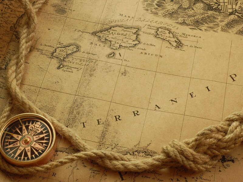 Compass on Old Map — Brown
