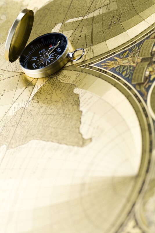 Compass on vintage map