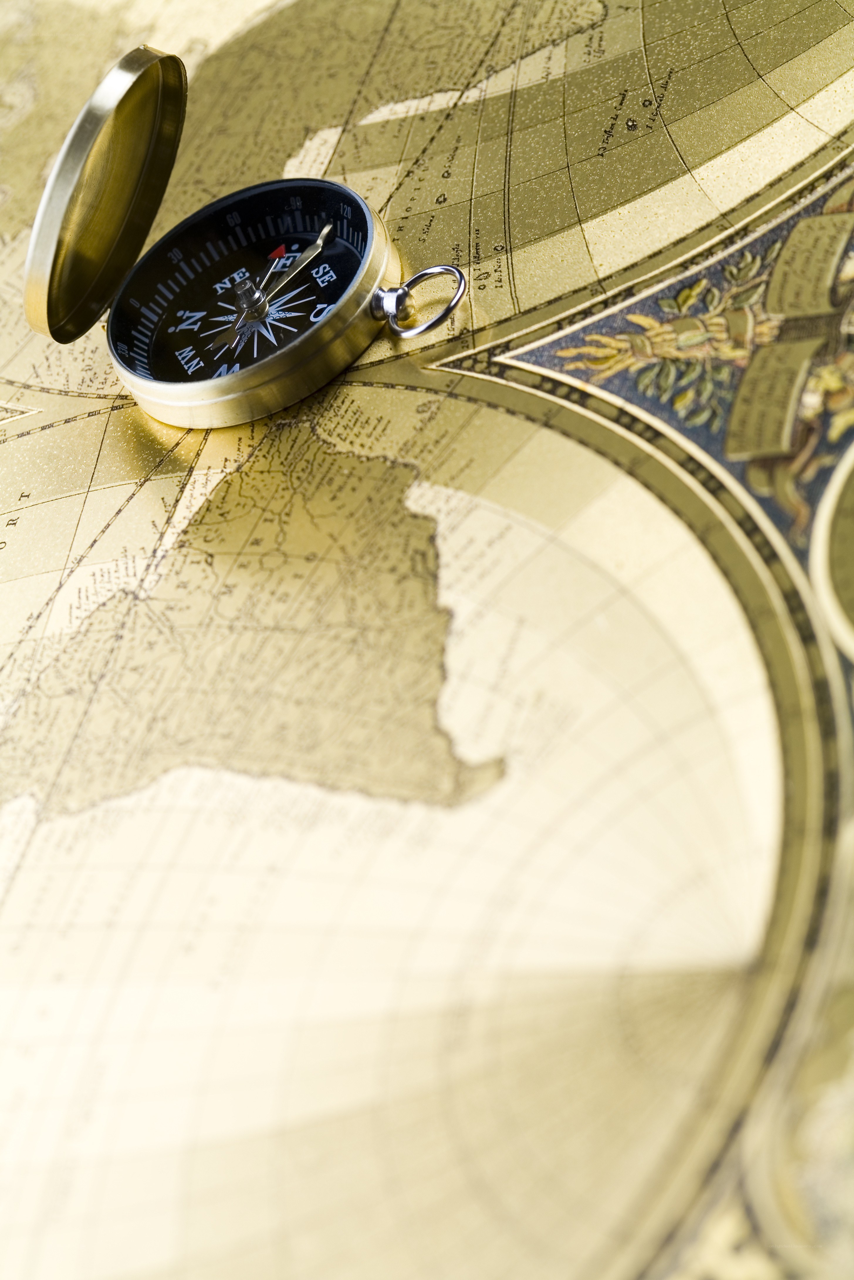 Compass on vintage map