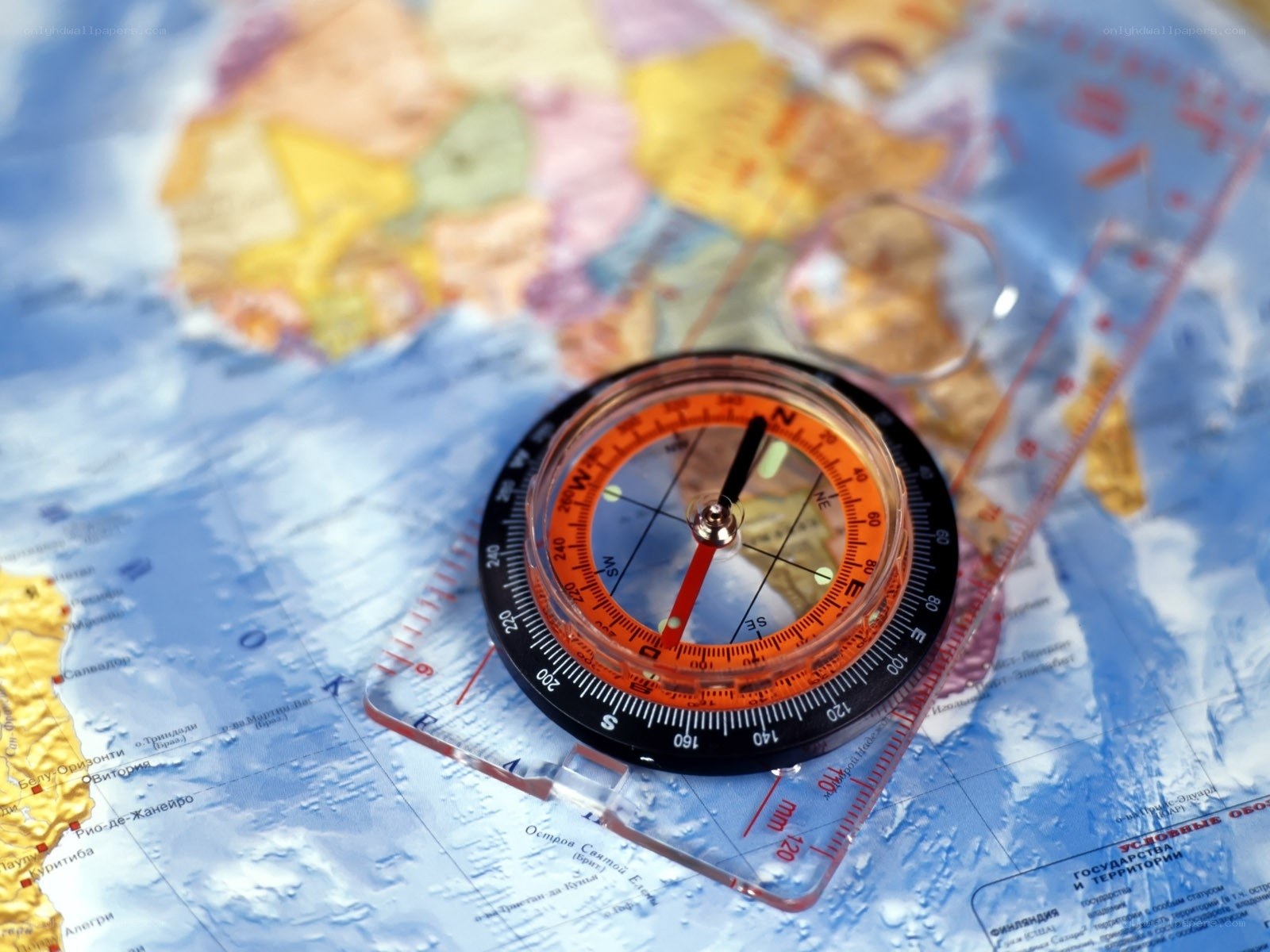 compass on world map