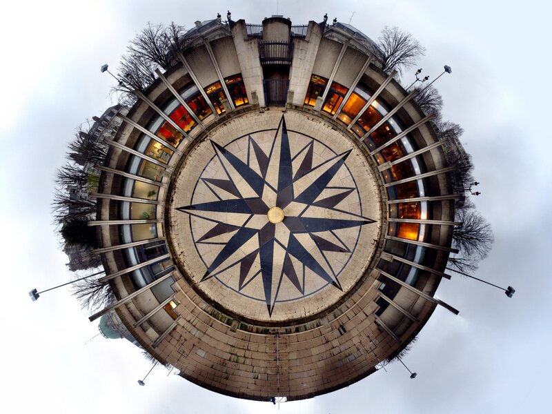 Compass rose in a spherical view
