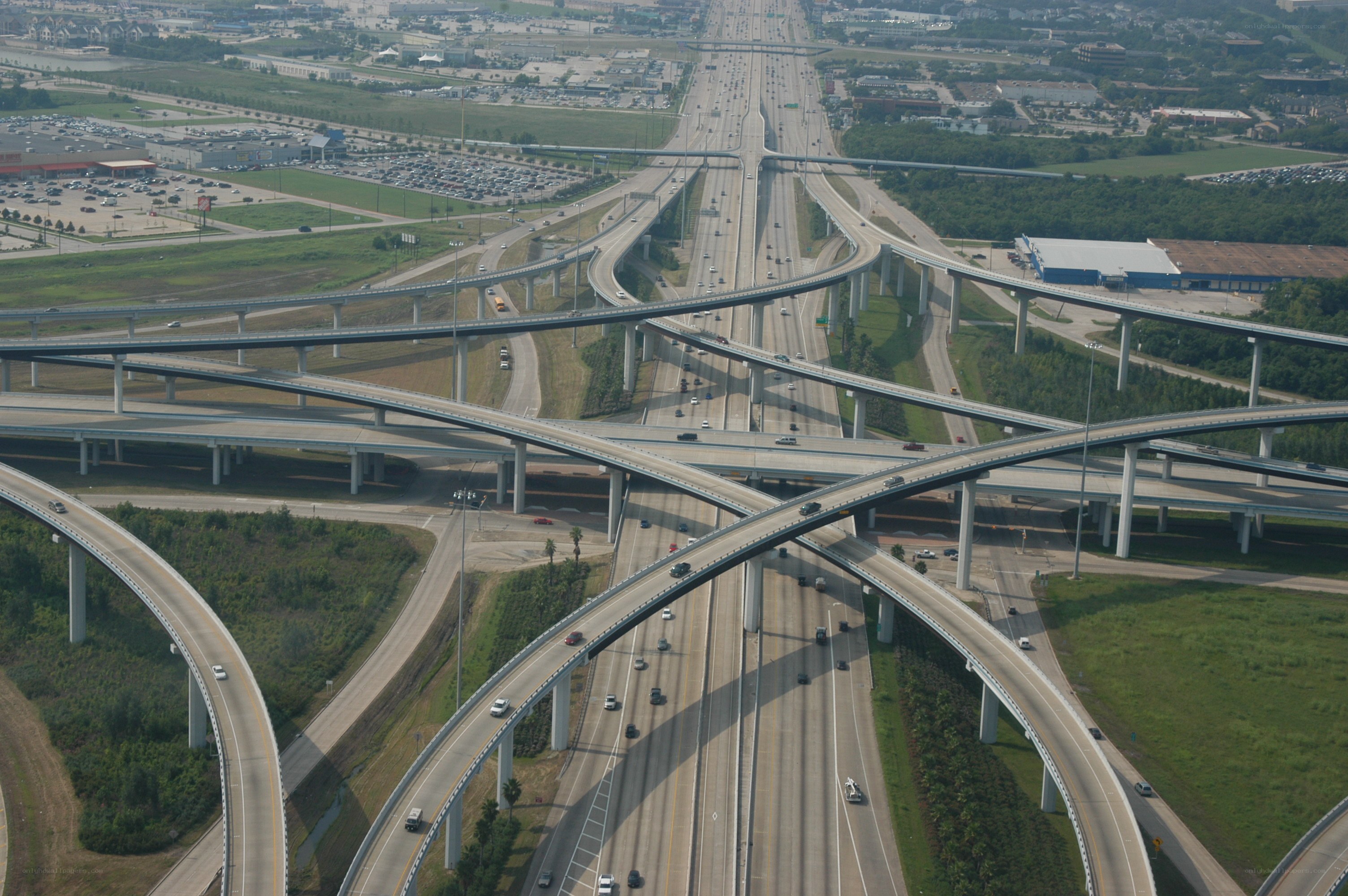 Complex highway interchange aerial view