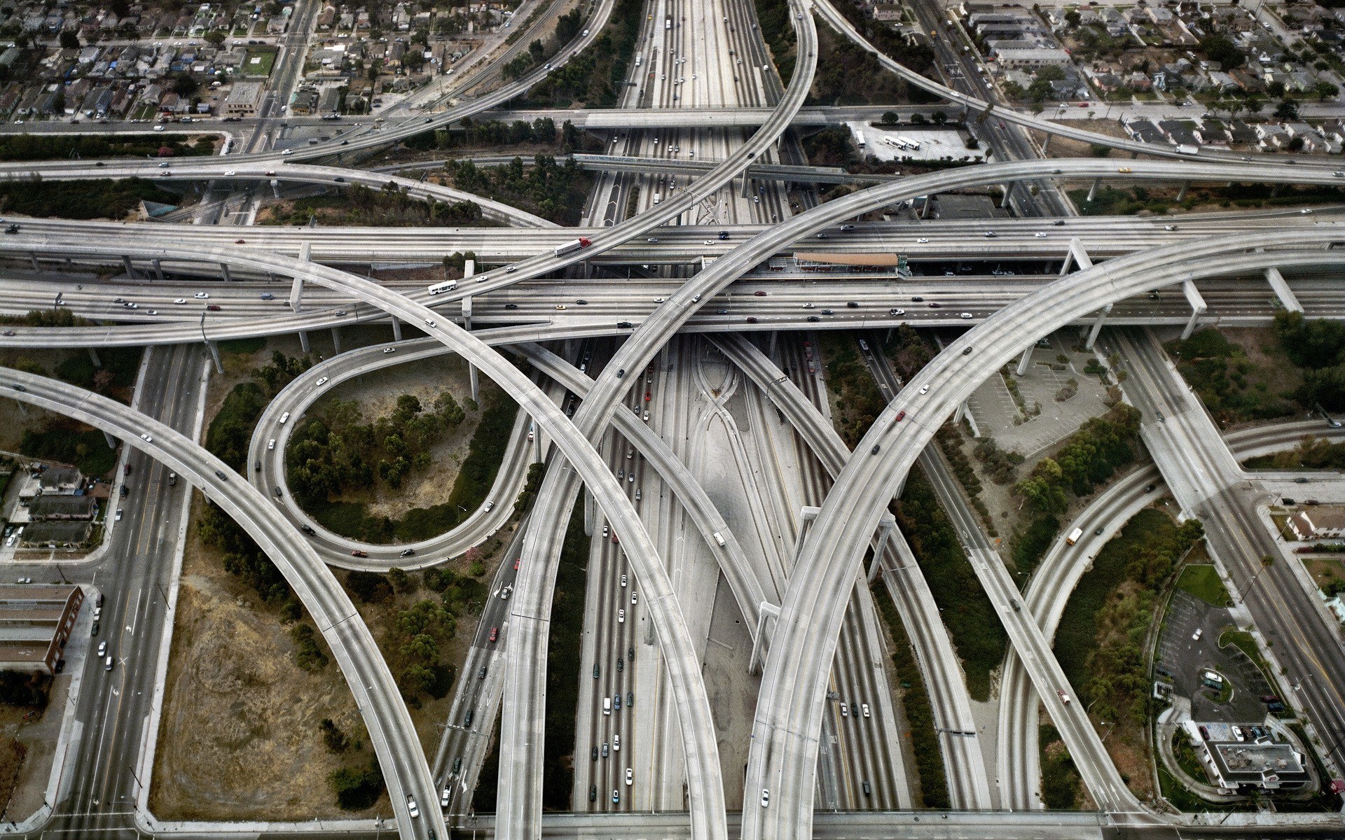 Complex highway interchange aerial view