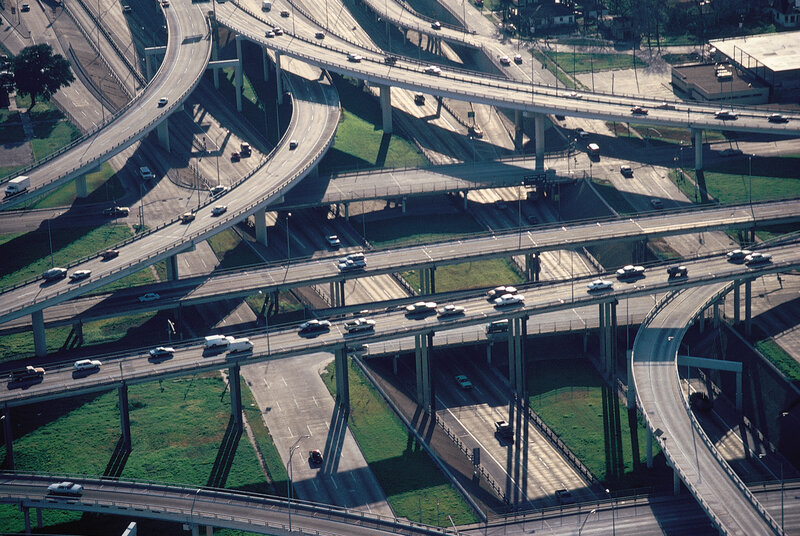 Complex highway interchange aerial view