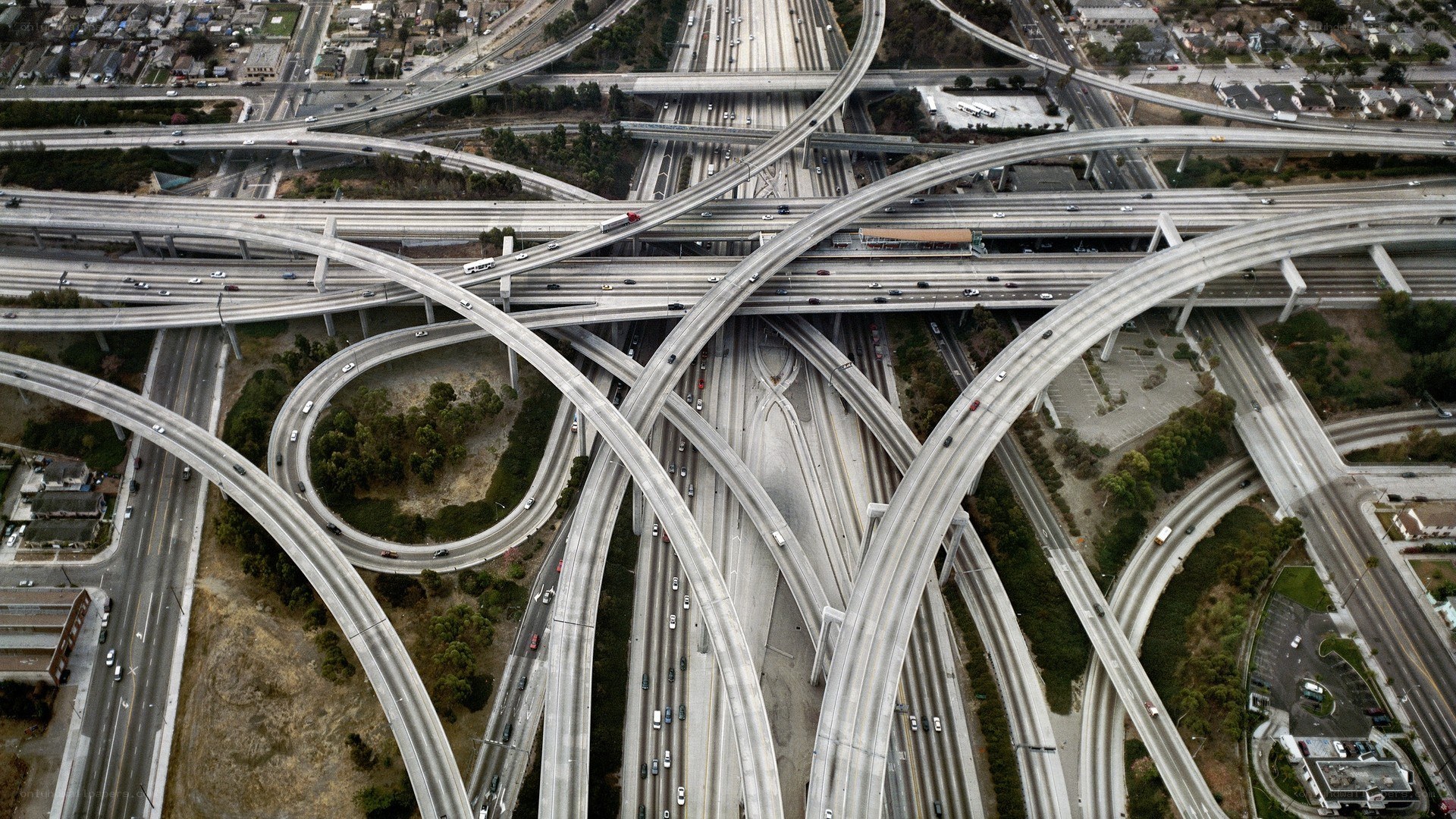 Complex highway interchange aerial view