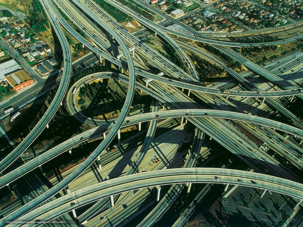 Complex highway interchange aerial view