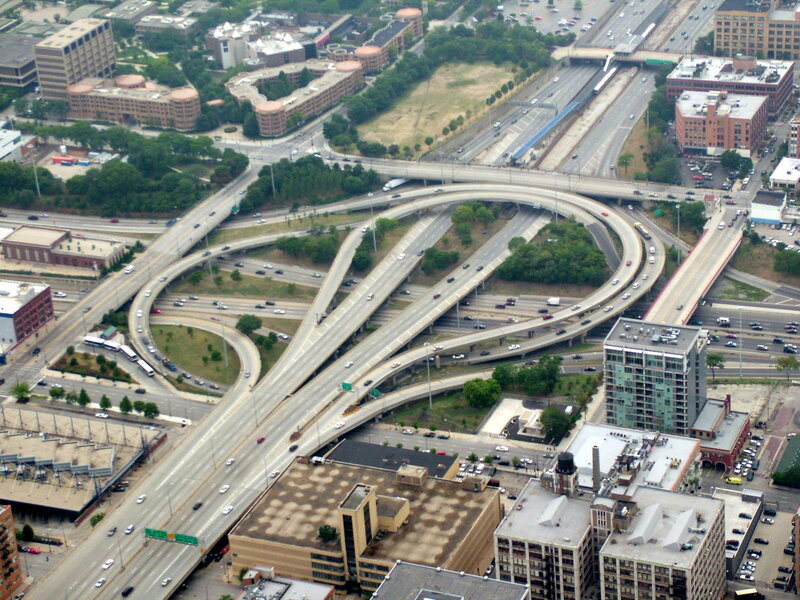 complex highway interchange in urban area