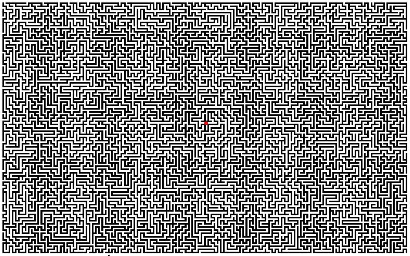 complex maze with red dot