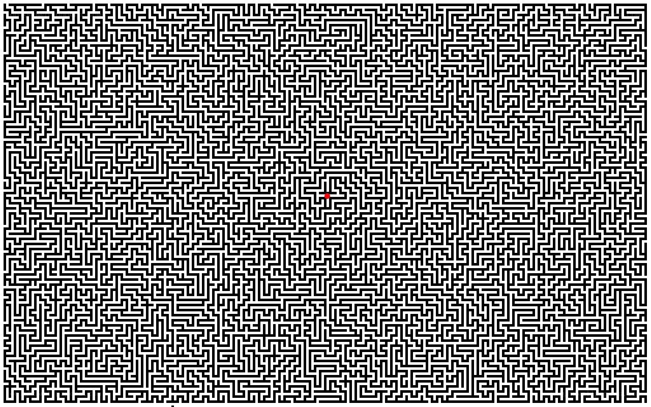 complex maze with red dot