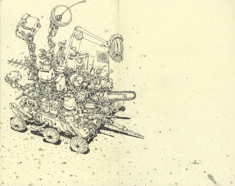 complex mechanical rover drawing