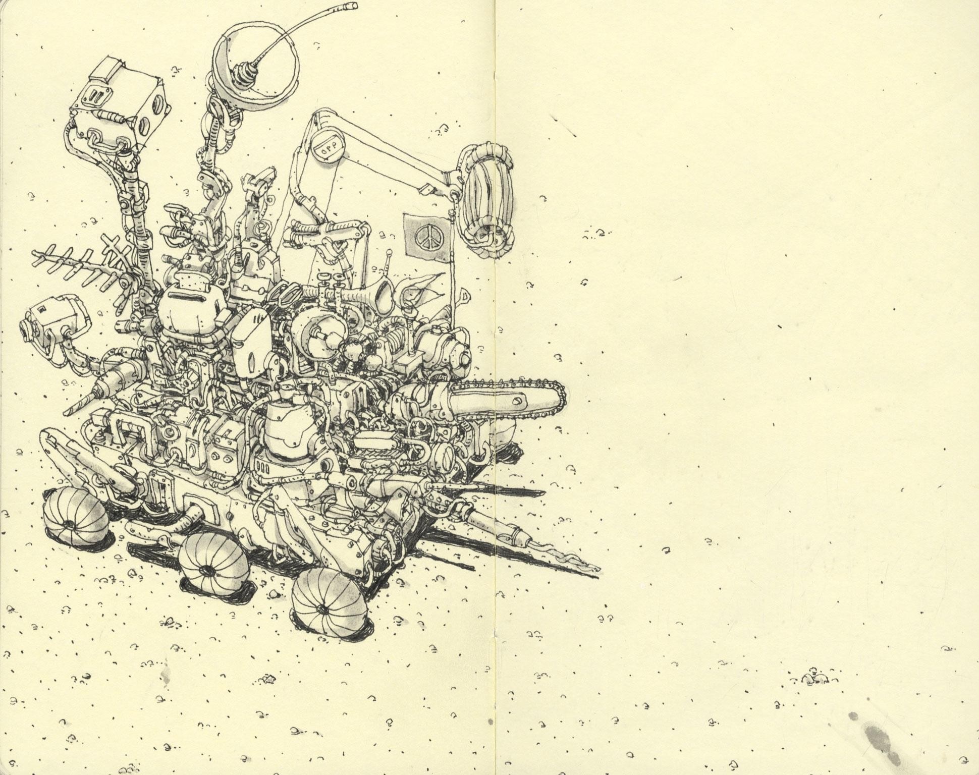complex mechanical rover drawing