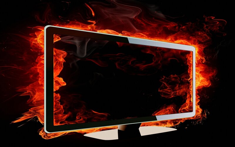 computer monitor on fire