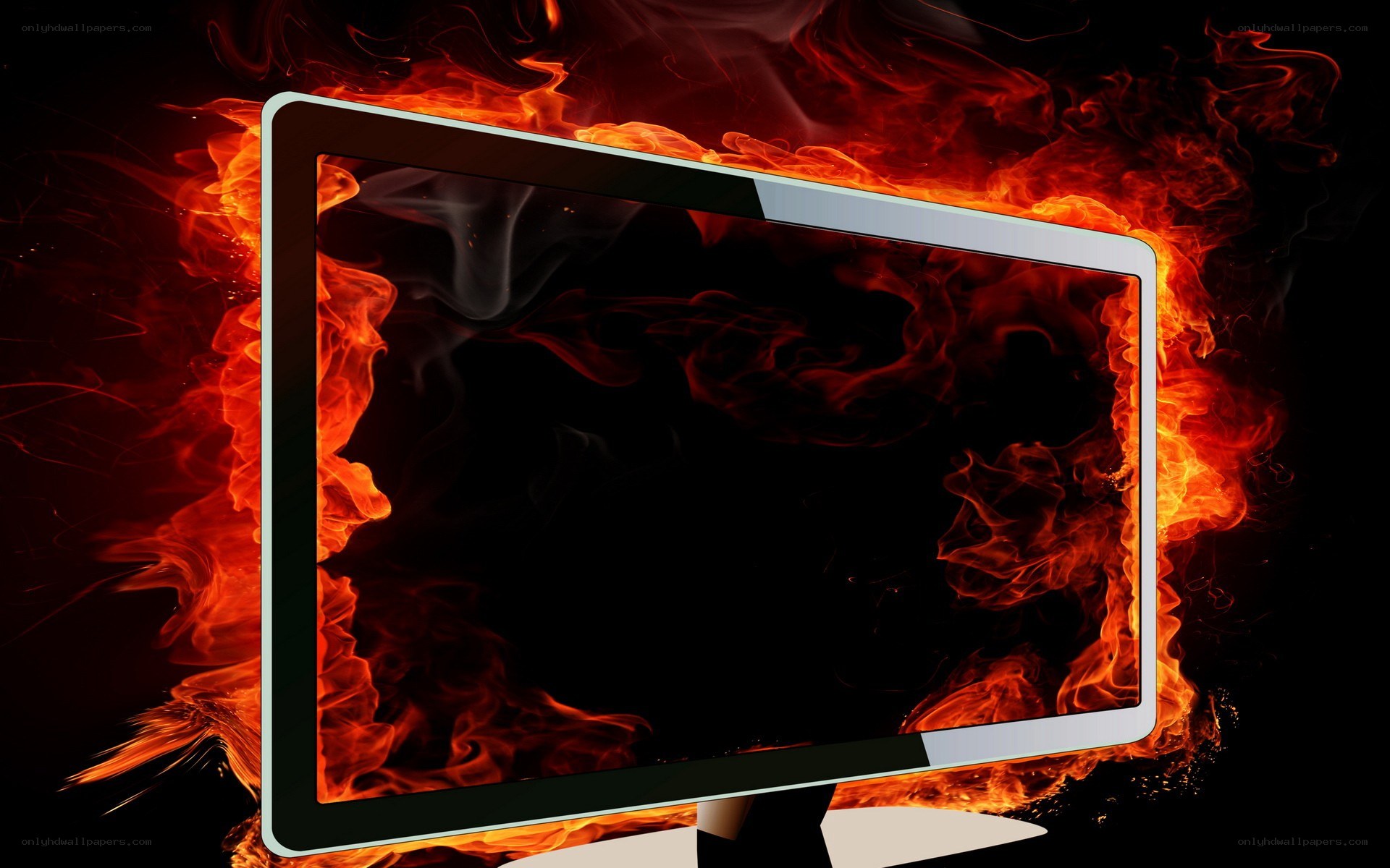 computer monitor on fire