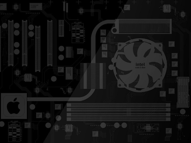 Computer Motherboard — Black, Technical, Illustration, Fan, Apple Logo
