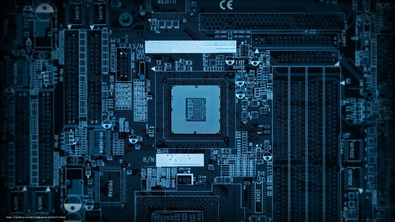 Computer Motherboard — Blue, Technical, Digital Art