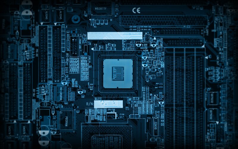 Computer Motherboard — Blue, Technical, Photograph, Chip
