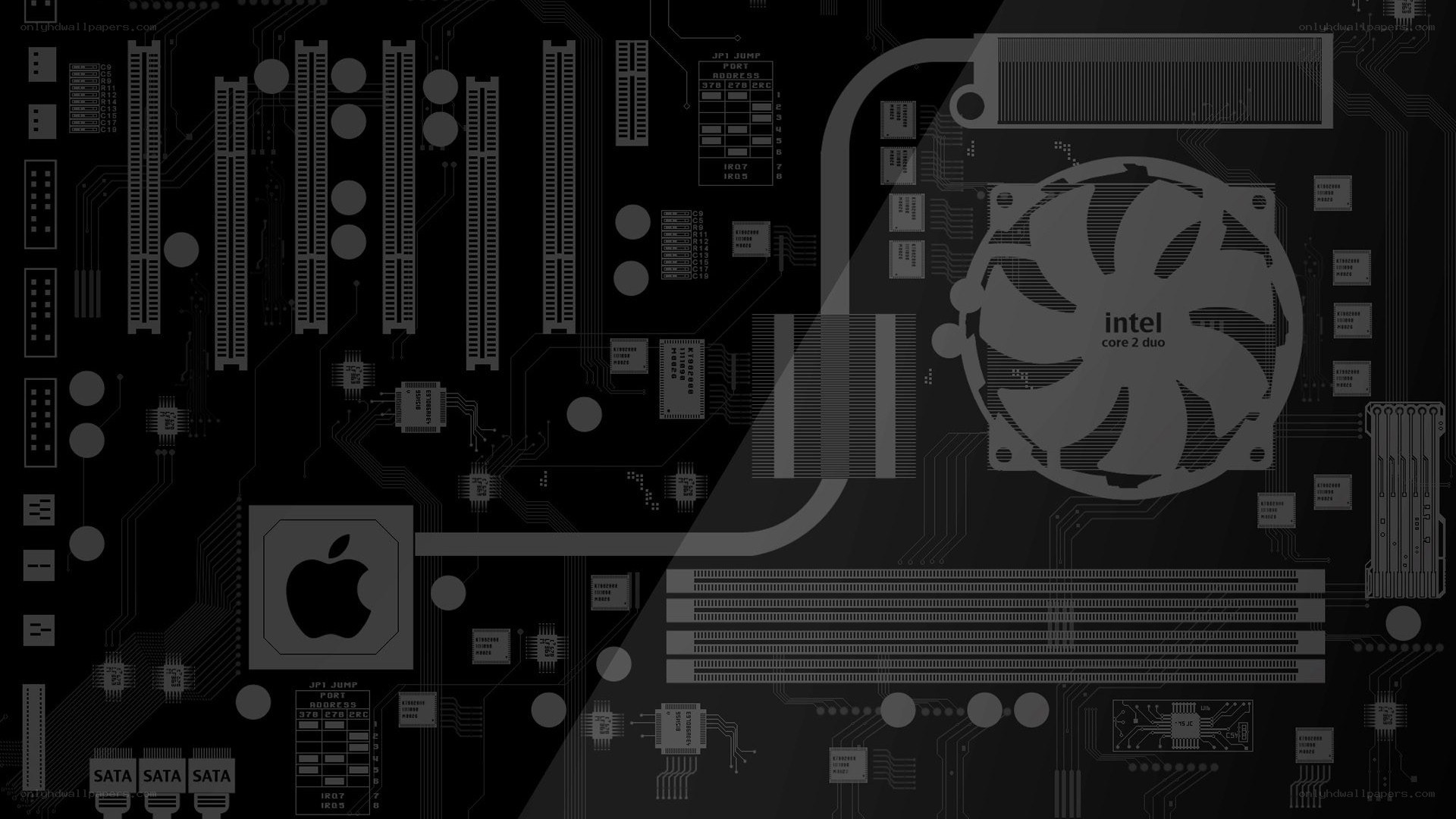 computer motherboard with apple and intel branding