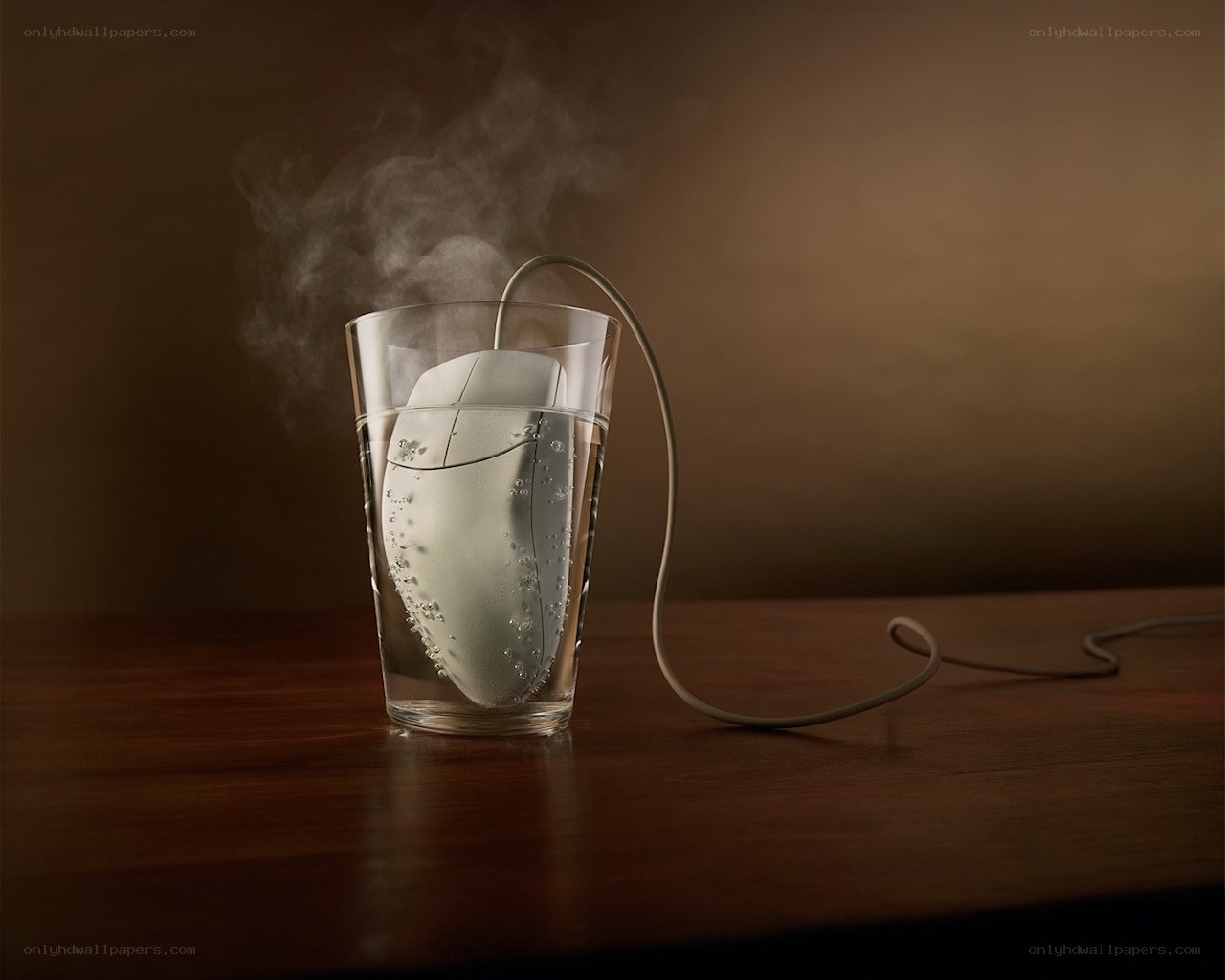 computer mouse in steaming water