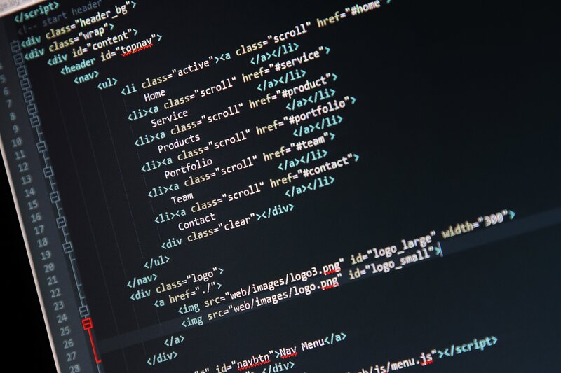 Computer Screen with Code — Black, Technical, Photograph, Code Editor, Syntax Highlighting