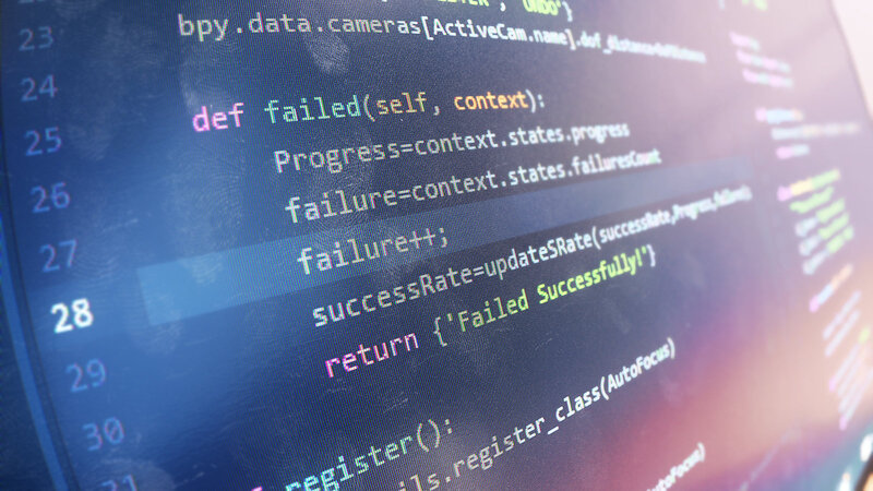 Computer Screen with Code — Blue, Technical