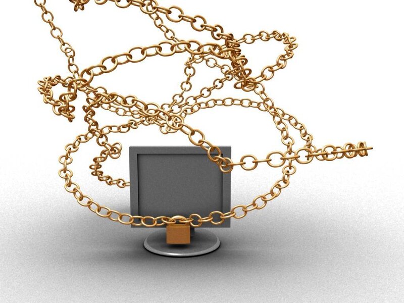 computer secured with chains