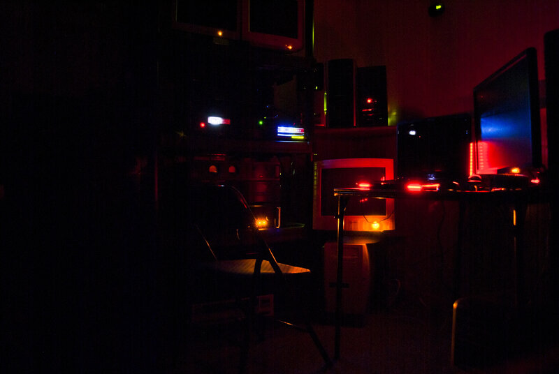 Computer Setup in Dark Room — Black