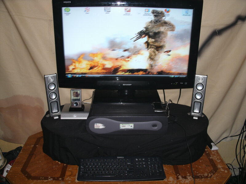 computer setup with game on screen