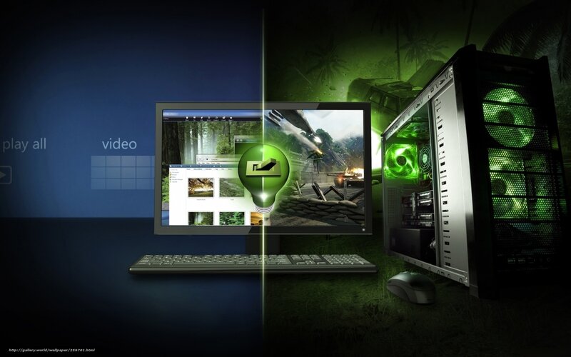 Computer Setup with Monitor — Green