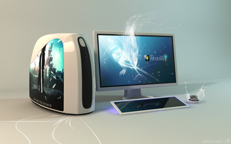 Computer Setup with Monitor — White