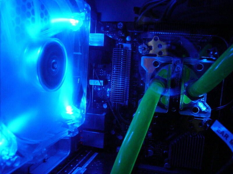 computer with blue lighting